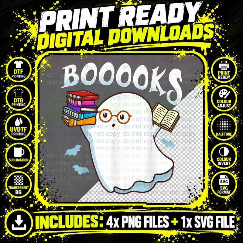 Halloween Books Librarian English Teacher Reader Reading Png SVG Digital Bundle