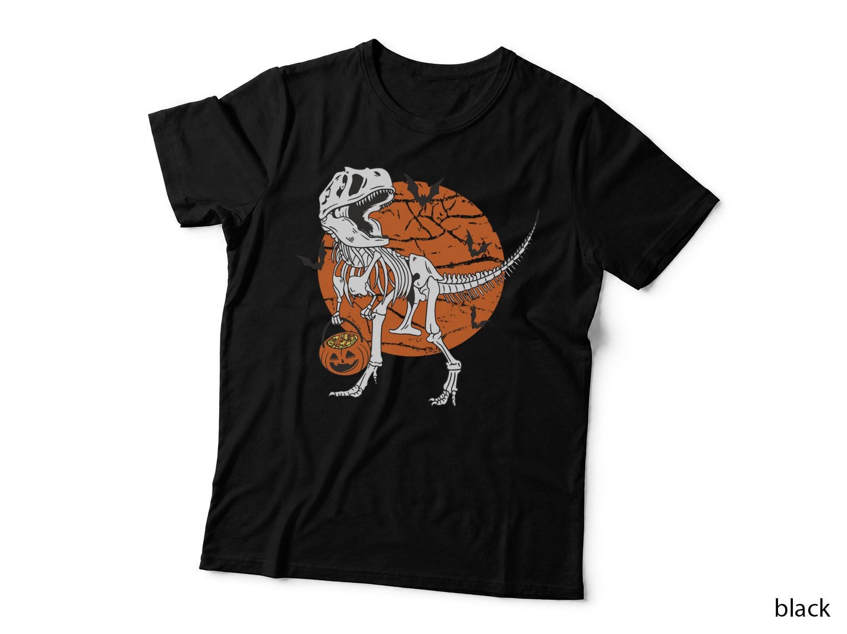 Halloween Boys Dinosaur Skeleton T Rex Scary Pumpkin Moon T-Shirt