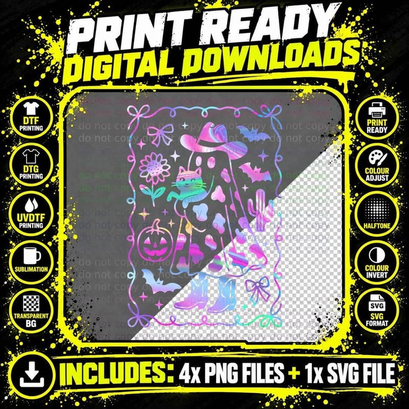 Halloween Cat Costume T-Shirt, Spooky Pastel Goth Style Png SVG Digital Bundle