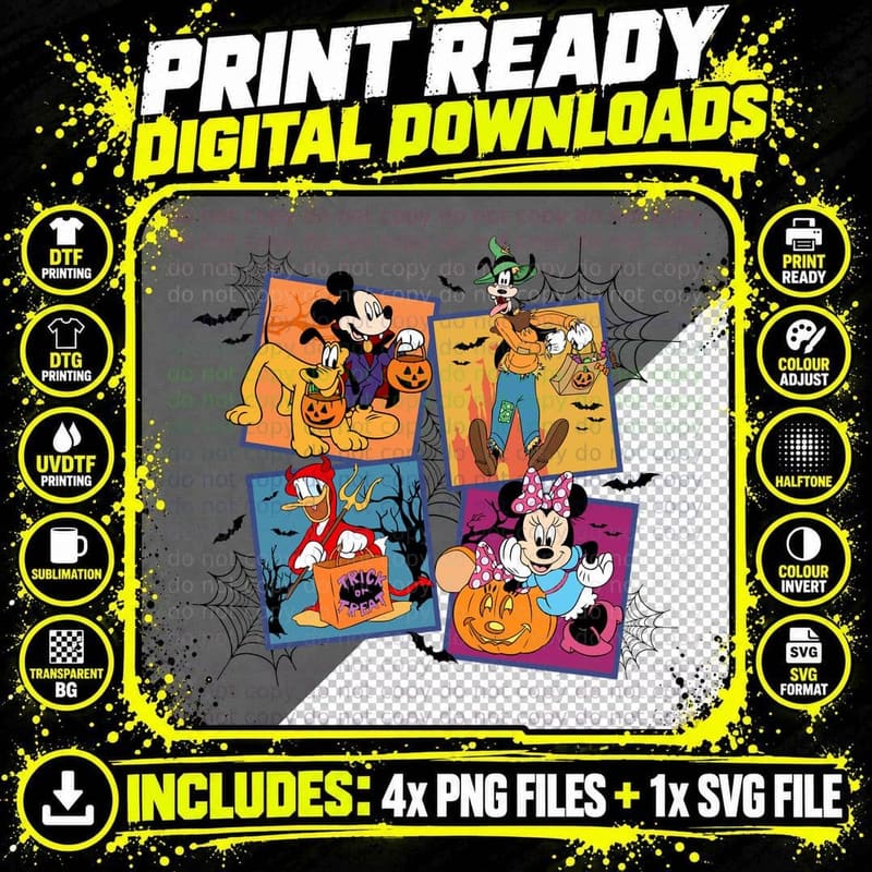 Halloween Characters Trick or Treat T-Shirt Png SVG Digital Bundle