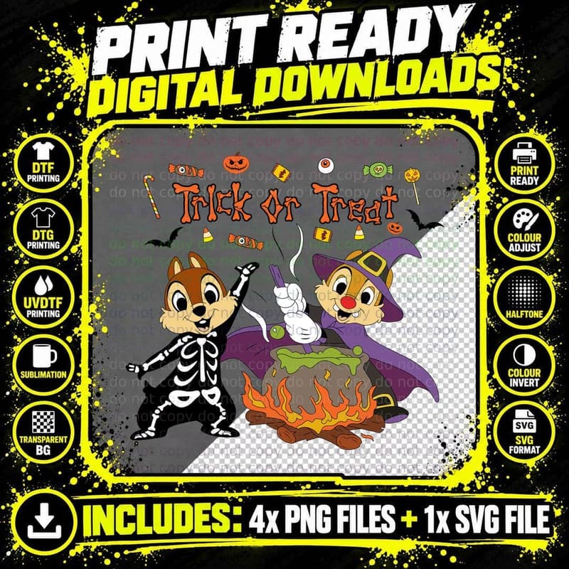 Halloween Chip and Dale Trick or Treat T-Shirt Png SVG Digital Bundle