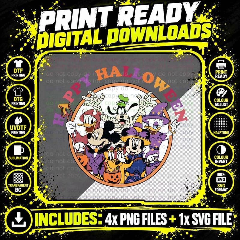 Halloween Costume T-Shirt, Cartoon Classic Party Wear Png SVG Digital Bundle
