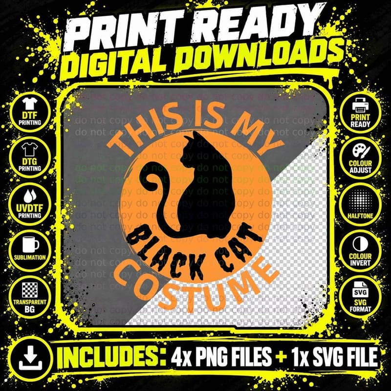 Halloween Costume This Is My Black Cat Costume Black Cat Png SVG Digital Bundle