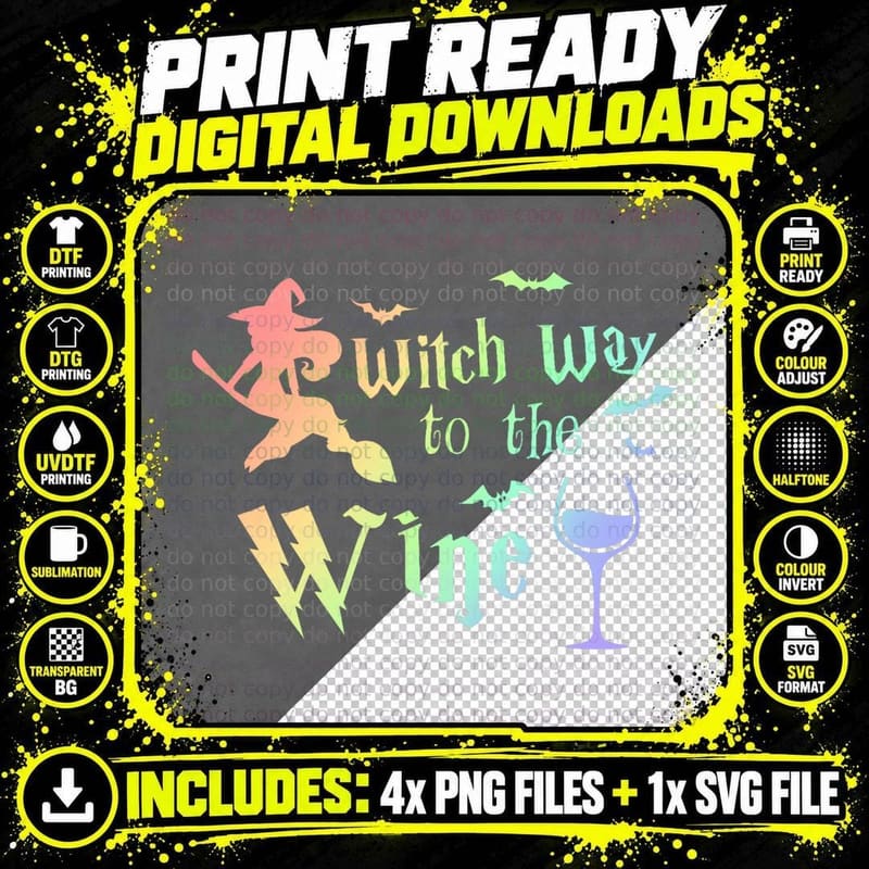 Halloween Costumes for Women Witch Way to the Wine Lover Png SVG Digital Bundle