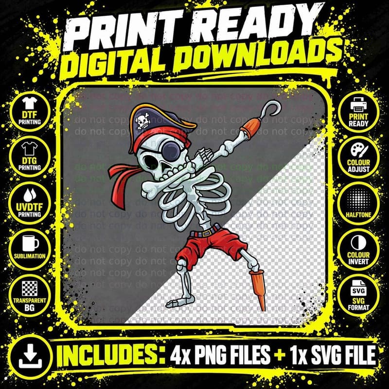 Halloween Dabbing Pirate Skeleton Funny Dab Boys Kids Png SVG Digital Bundle