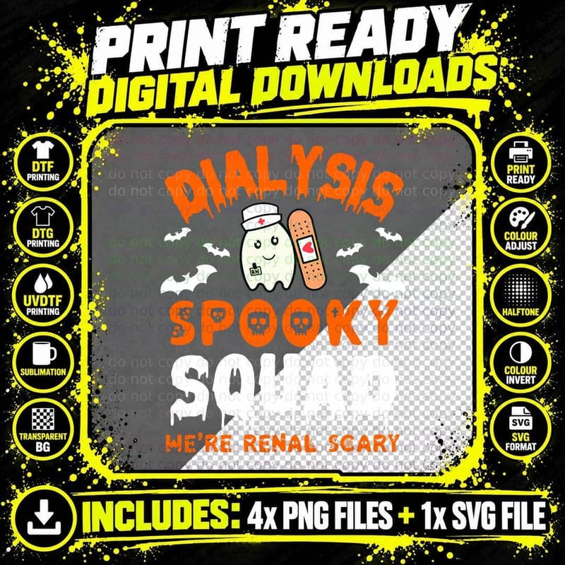 Halloween Dialysis Tech Ghost Nurse Halloween Kidney Png SVG Digital Bundle