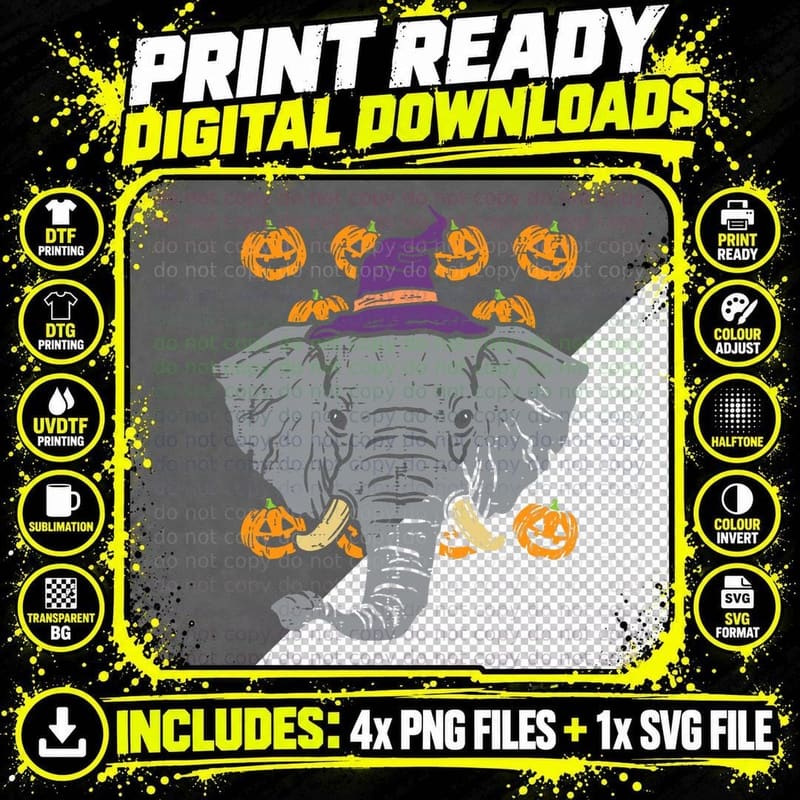 Halloween Elephant Pumpkins Animal Costume Men Women Png SVG Digital Bundle