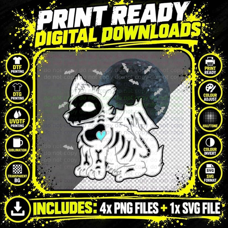 Halloween Emo Wolf Skeleton Anime Goth Costume Kids Png SVG Digital Bundle