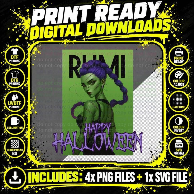 Halloween Frankenstein Girl T-Shirt, Gothic Horror Style Png SVG Digital Bundle