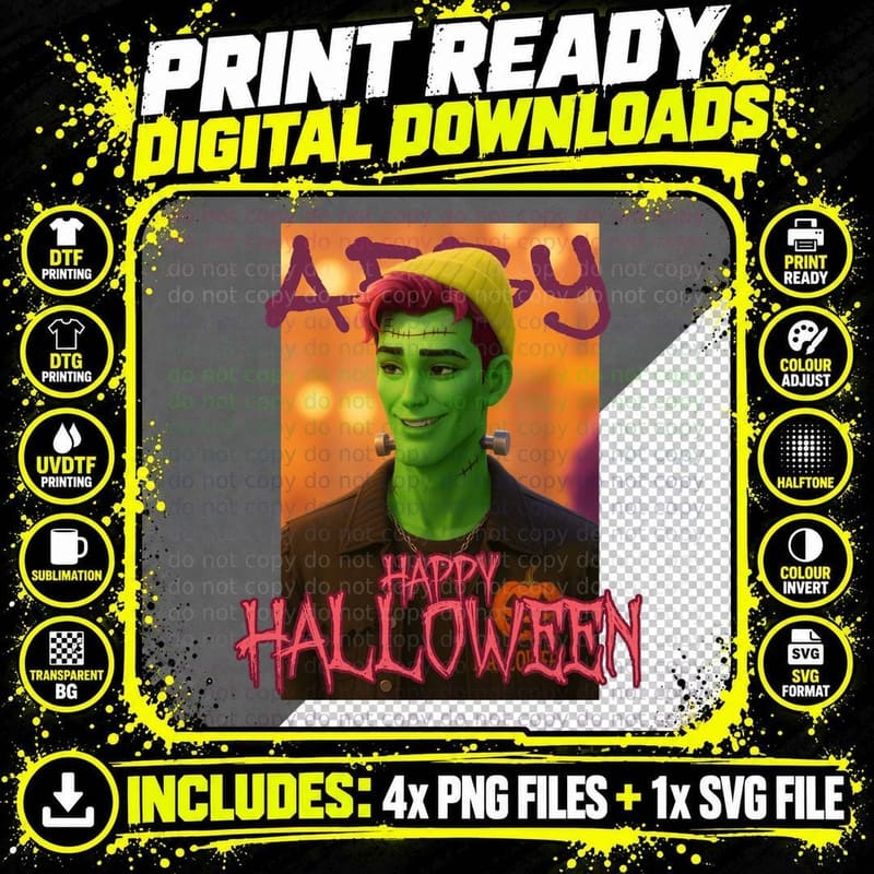 Halloween Frankenstein Tee, Scary Monster Costume Png SVG Digital Bundle