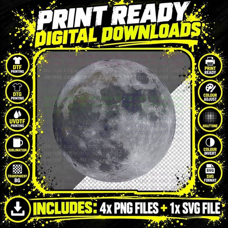 Halloween Full Moon from Satellite Outer Space Science Png SVG Digital Bundle
