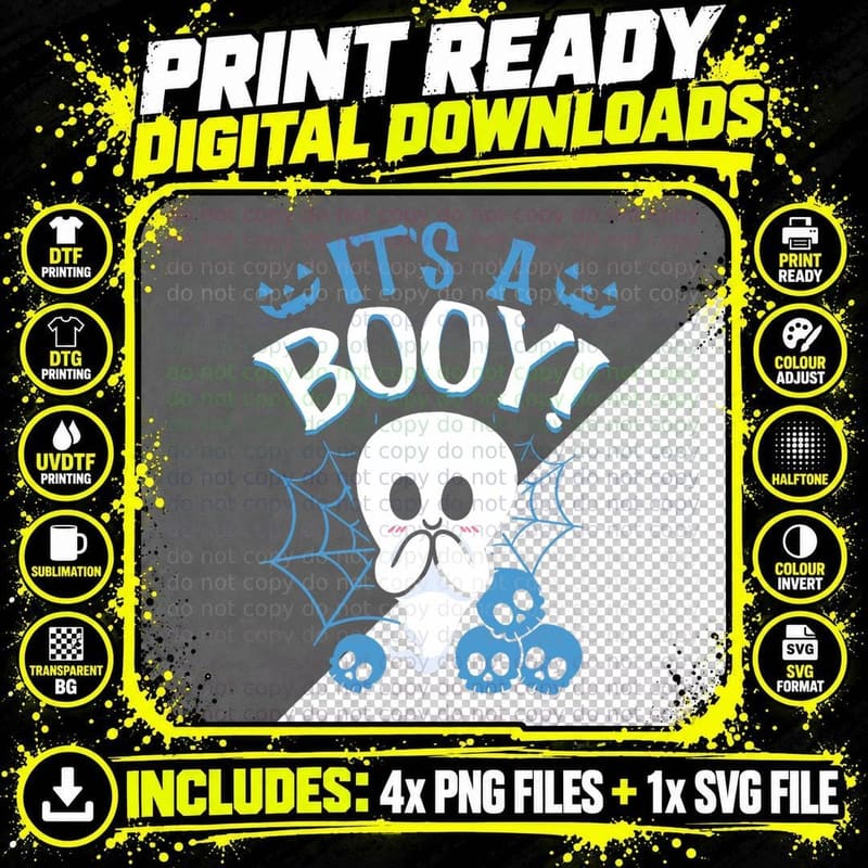Halloween Gender Reveal It's a Ghoul Baby Shower Party Png SVG Digital Bundle