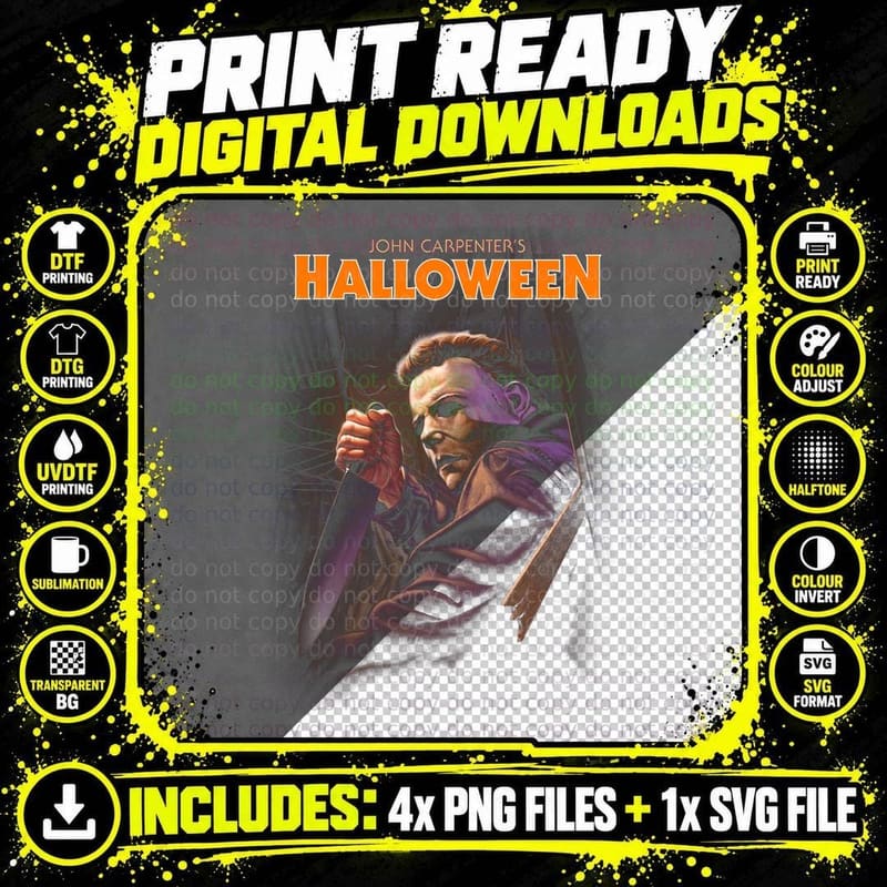 Halloween John Carpenter Michael Myers Halftone T-Shirt Png SVG Digital Bundle