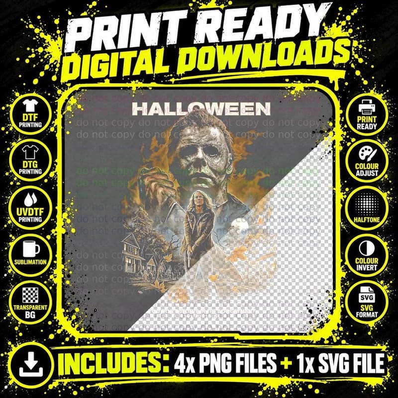 Halloween Michael Myers Halftone T-Shirt Png SVG Digital Bundle