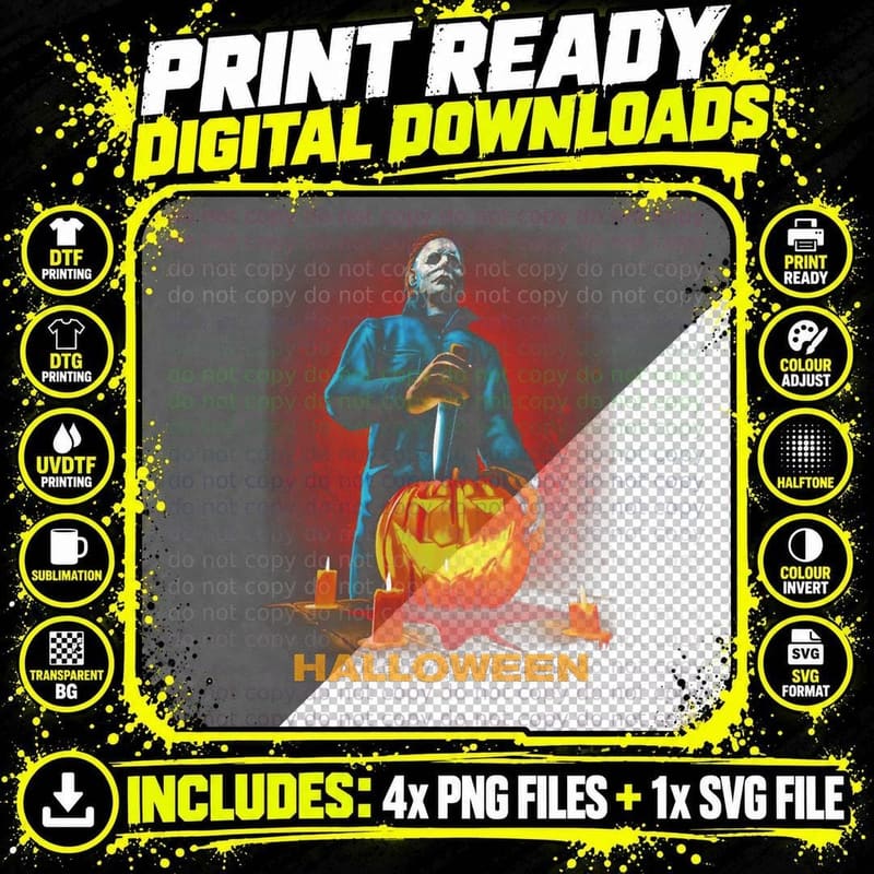 Halloween Michael Myers Halftone T-Shirt Png SVG Digital Bundle