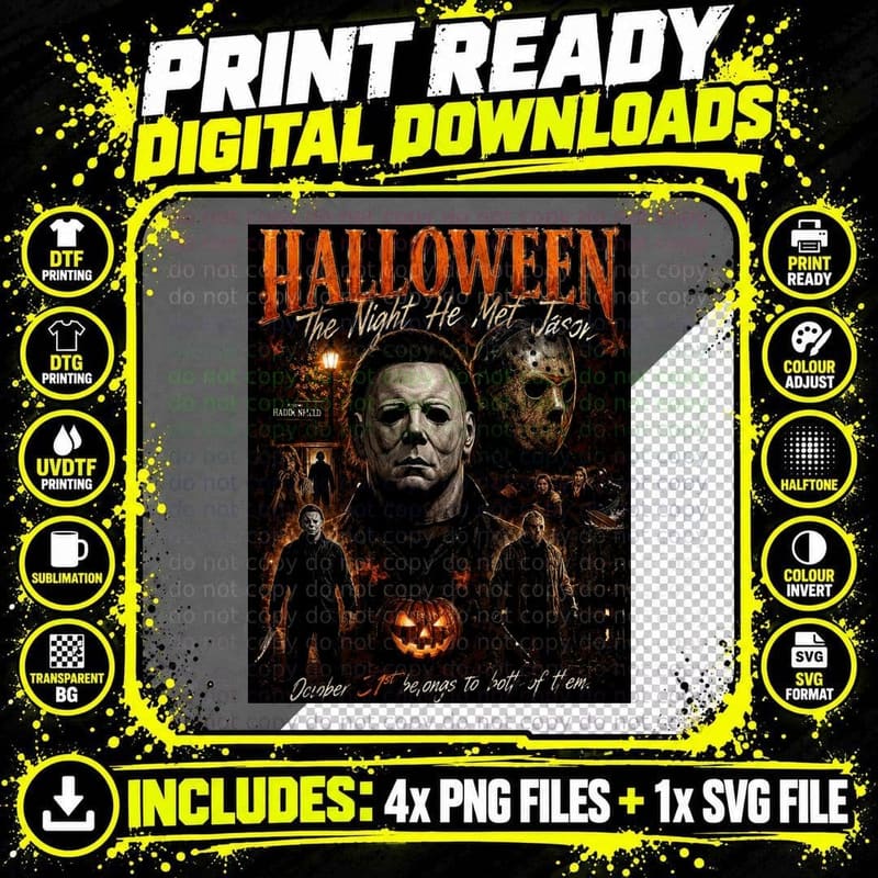 Halloween Michael Myers Jason Voorhees Retro Slasher Png SVG Digital Bundle
