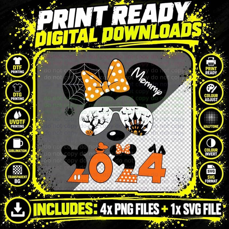 Halloween Minnie Ears T-Shirt, Spooky Costume Design Png SVG Digital Bundle