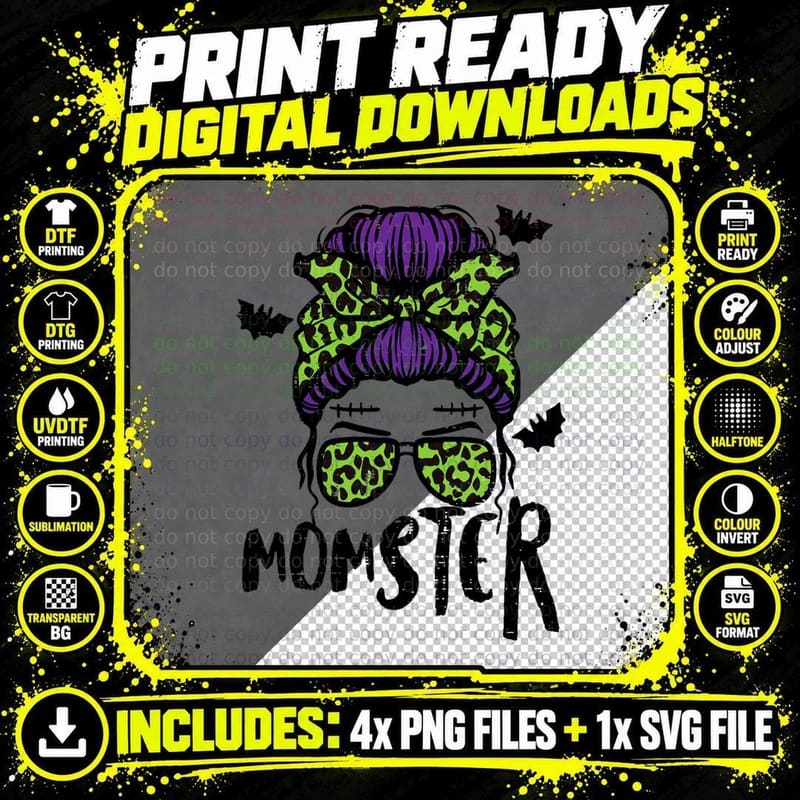 Halloween Momster Messy Bun Monster Mom Costume Mommy Png SVG Digital Bundle