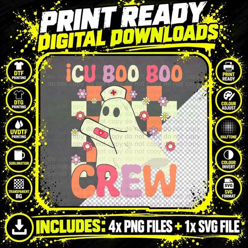 Halloween Nurse ICU Boo Boo Crew Funny Ghost Women Nurse Png SVG Digital Bundle