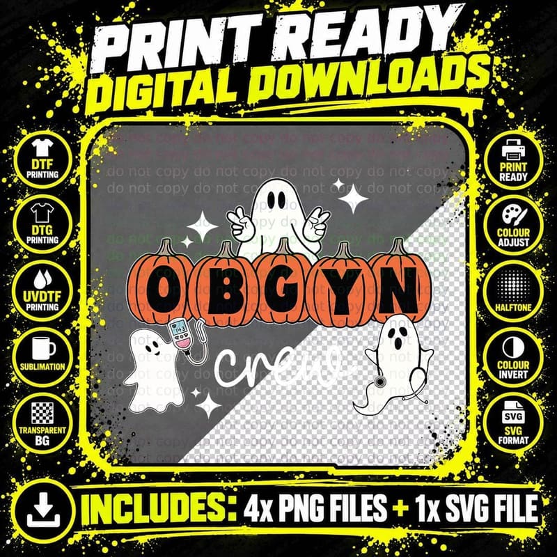 Halloween OBGYN Crew Ghost Obstetrics Nurse Squad Png SVG Digital Bundle