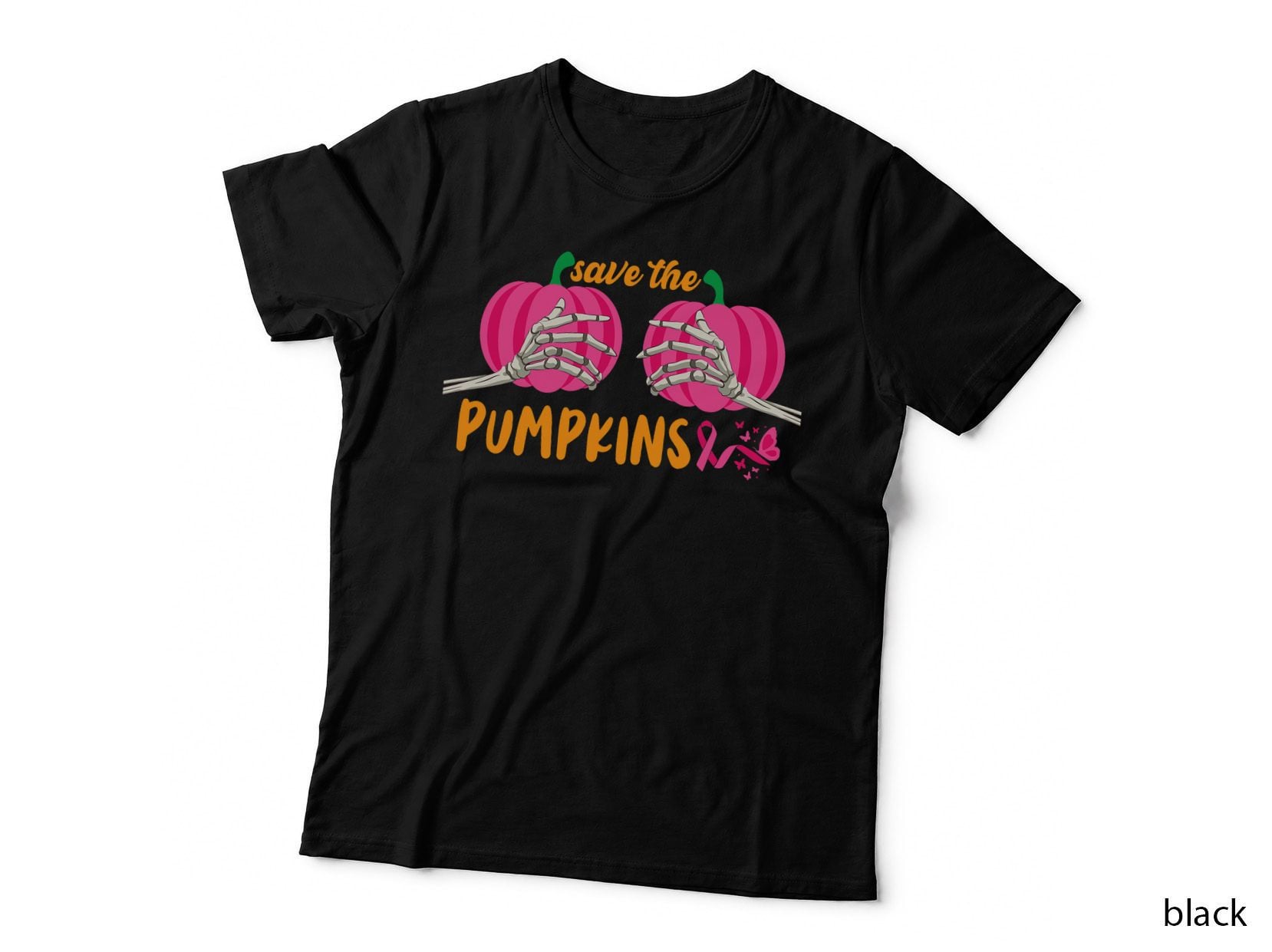 Halloween October Breast Cancer Pink Ribbon Pumpkin T-Shirt