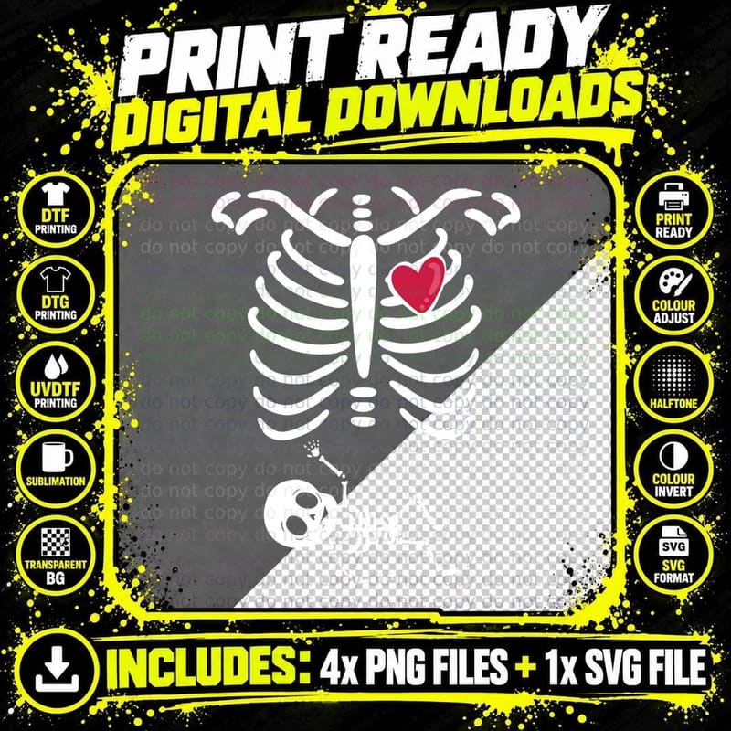 Halloween Pregnancy Costumes Pregnant Skeleton Png SVG Digital Bundle