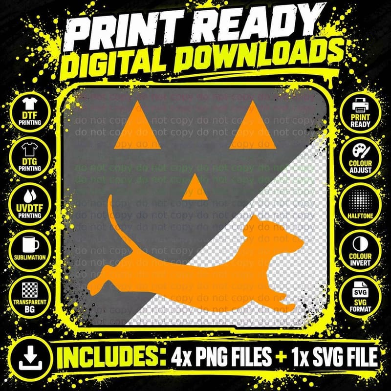 Halloween Pumpkin Dachshund Jack-O-Lantern T-Shirt Png SVG Digital Bundle