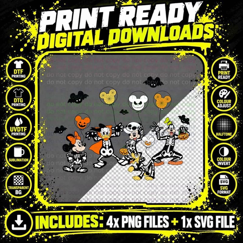 Halloween Skeleton Costume T-Shirt, Spooky Mickey Png SVG Digital Bundle