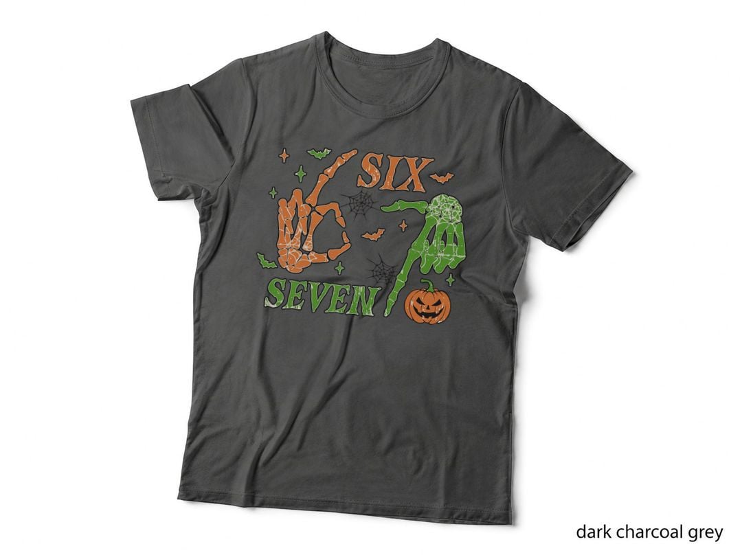 Halloween Skeleton Hands Six Seven T-Shirt, Funny Meme Design T-Shirt