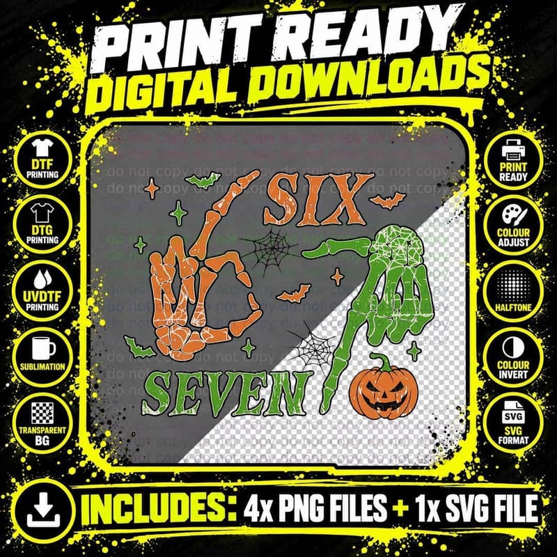 Halloween Skeleton Hands Six Seven T-Shirt Png SVG Digital Bundle