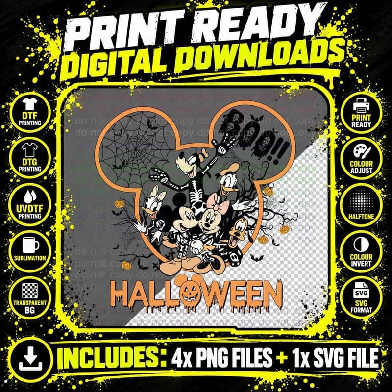 Halloween T-Shirt, Spooky Mickey Costume Print Png SVG Digital Bundle