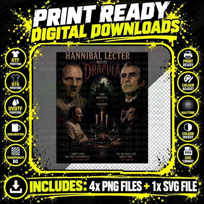 Hannibal Lecter Dracula Vintage Gothic Horror Vampire Png SVG Digital Bundle
