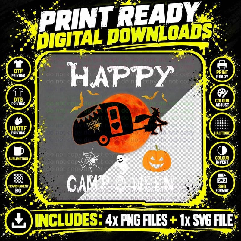 Happy Camp-O-Ween Funny Rv Camping Halloween, Rv Life Png SVG Digital Bundle