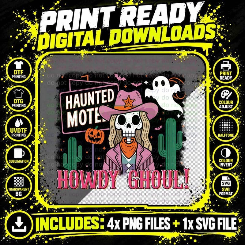 Haunted Motel Howdy Ghoul! Western T-Shirt Png SVG Digital Bundle