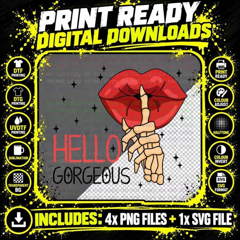 Hello Gorgeous Valentine T-Shirt, Large Lips with Png SVG Digital Bundle