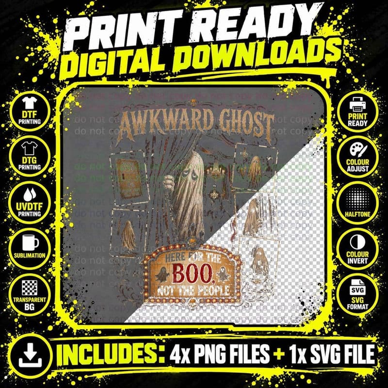 Here for the Boo Ghost Introvert Halloween Vintage Png SVG Digital Bundle