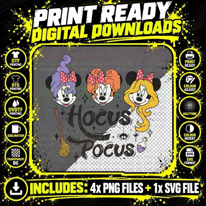 Hocus Pocus Minnie Halloween T-Shirt, Witch Costume Png SVG Digital Bundle
