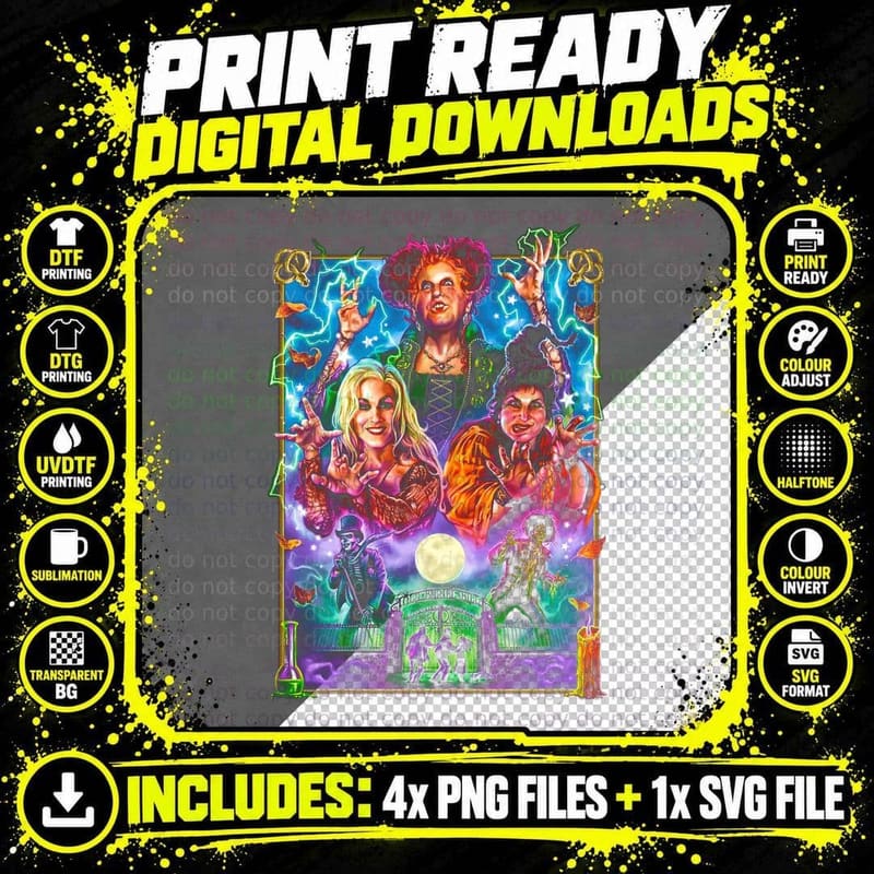 Hocus Pocus Sanderson Sisters Halftone T-Shirt Png SVG Digital Bundle