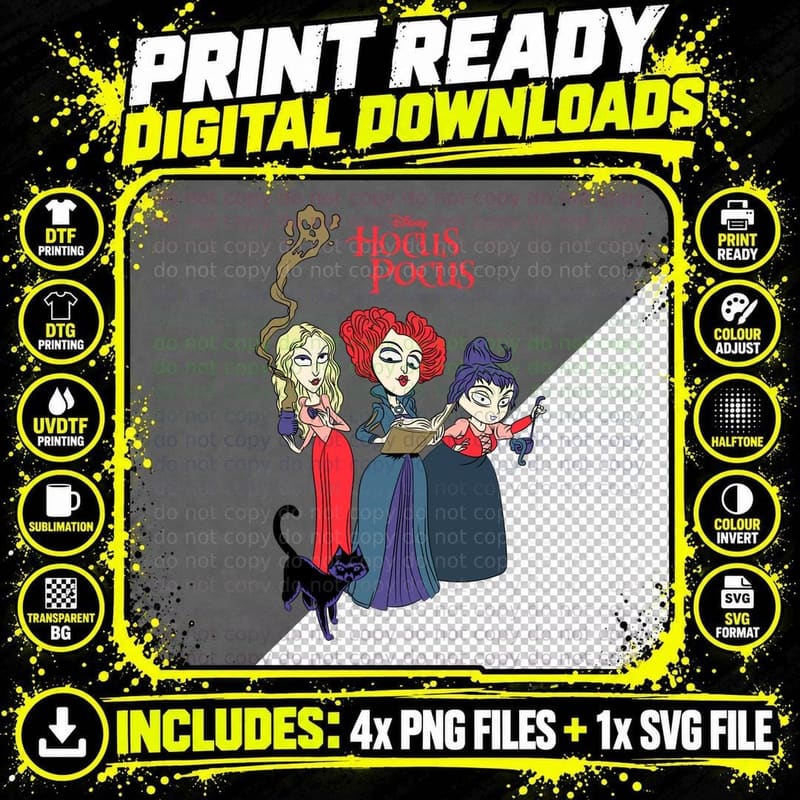 Hocus Pocus Sanderson Sisters T-Shirt, Halloween Costume Png SVG Digital Bundle
