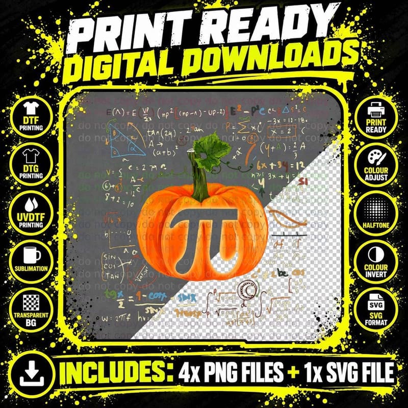 Holiday 365 Halloween Pumpkin Pi Math Mathematics Png SVG Digital Bundle