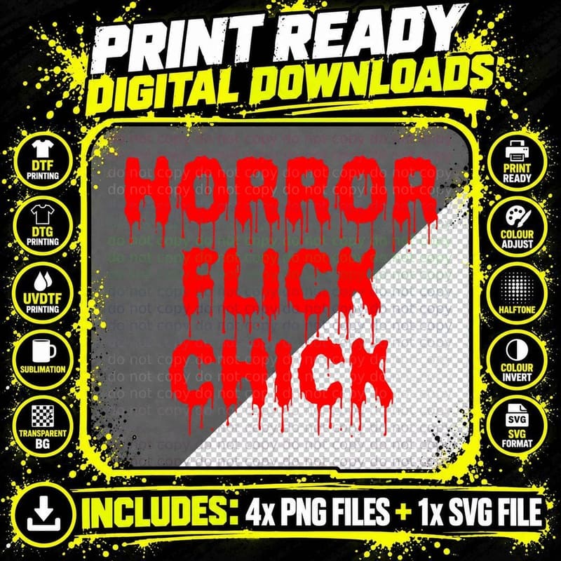 Horror Flick Chick Bloody Scary Horror Movie Lovers Png SVG Digital Bundle
