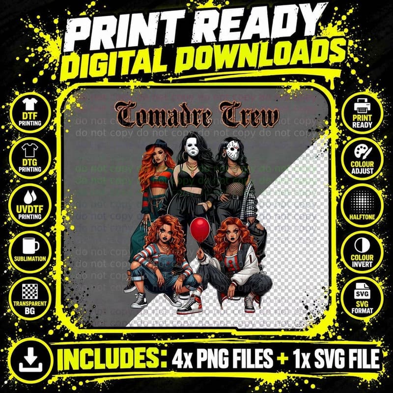 Horror Movie Characters T-Shirt, Halloween Costume Theme Png SVG Digital Bundle