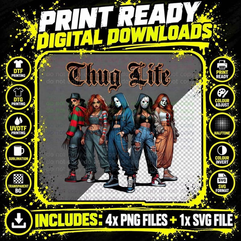 Horror Movie Characters Thug Life T-Shirt Png SVG Digital Bundle