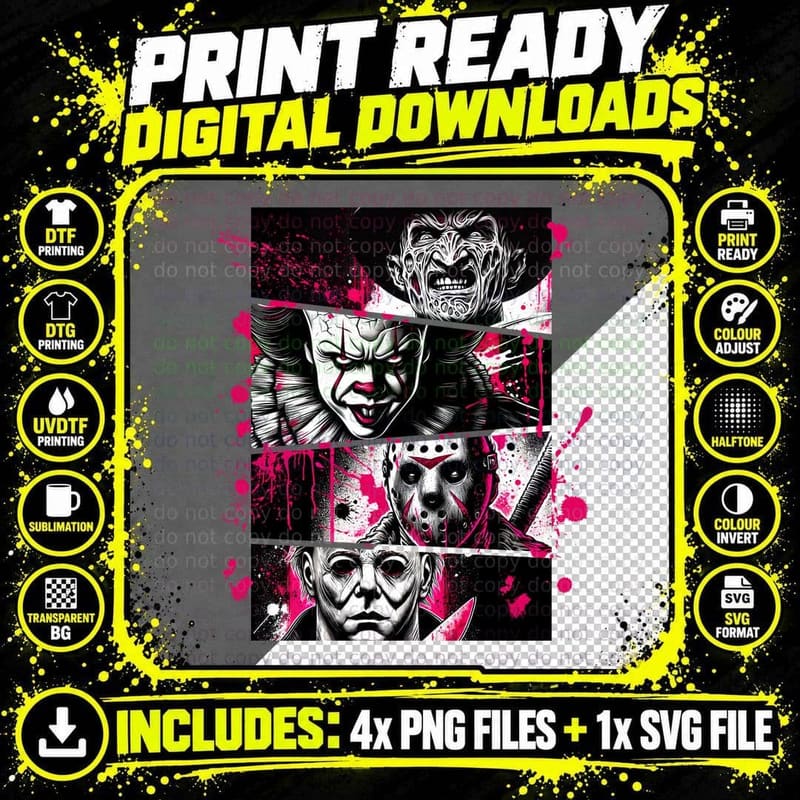 Horror Movie Villains T-Shirt, Scary Halloween Costume Png SVG Digital Bundle