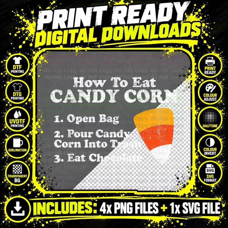 How to Eat Candy Corn Funny Halloween Retro 80's Costume Png SVG Digital Bundle