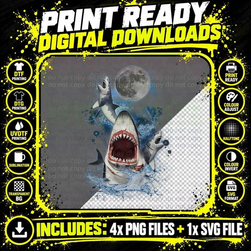 Howling at the Moon Shirt - Funny Great White Shark Png SVG Digital Bundle