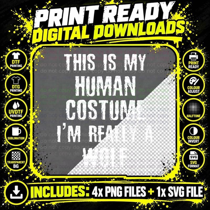 Human Costume I'm Really a Wolf Funny Halloween Png SVG Digital Bundle