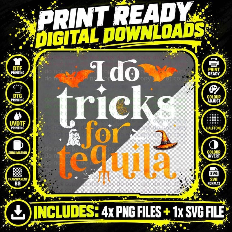 I Do Tricks for Tequila Funny Drink Lover Halloween Png SVG Digital Bundle