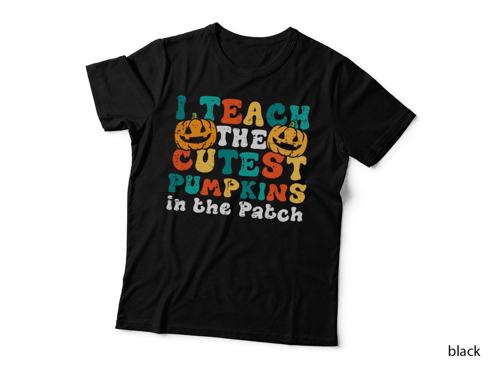 I Teach the Cutest Pumpkins Retro Groovy Halloween Teacher T-Shirt