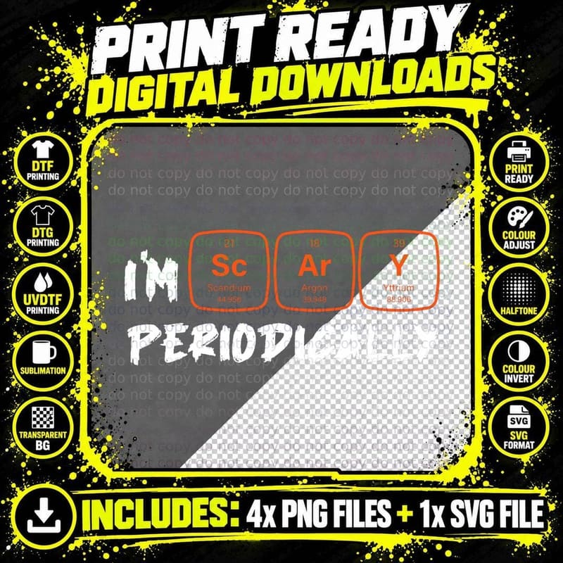 I'm Scary Periodically Lazy Halloween Costume Science Png SVG Digital Bundle